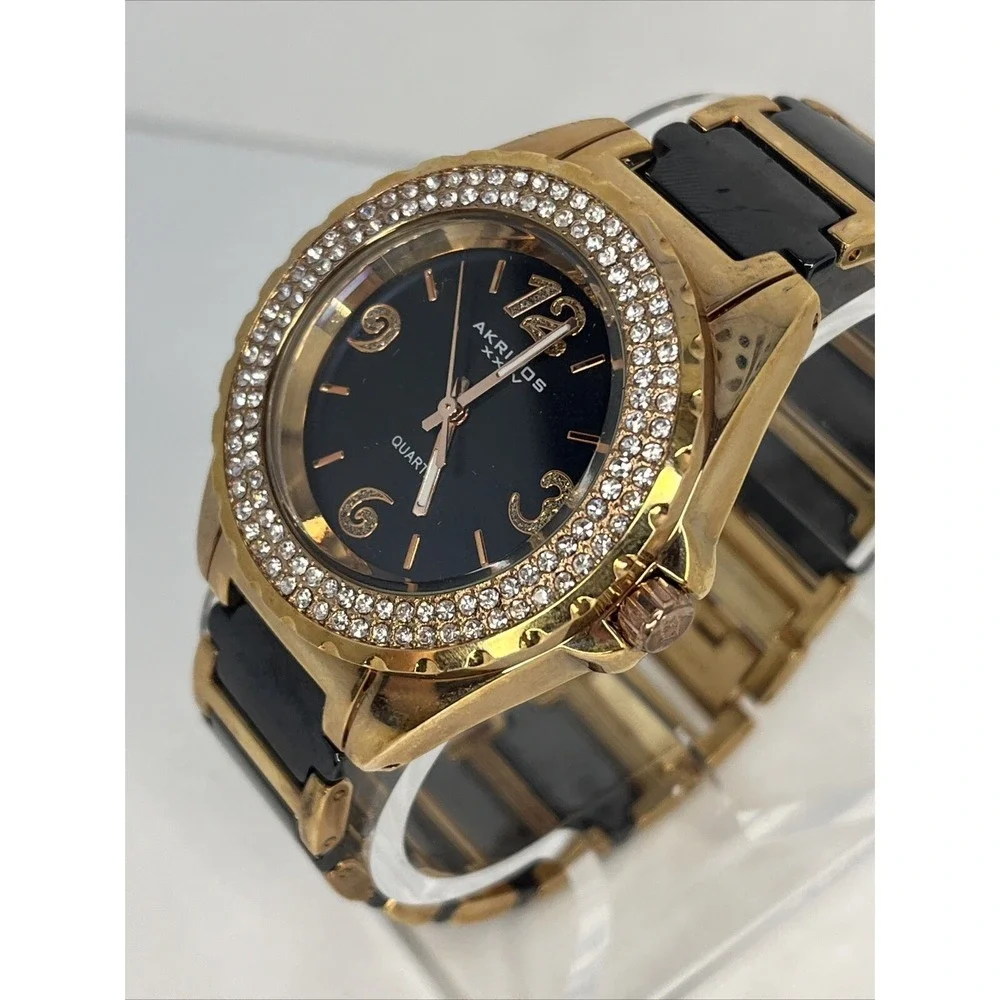 Akribos XXIV Women's Watch Rose Gold Crystal Bezel Ceramic Links- New Battery - Picture 3 of 7